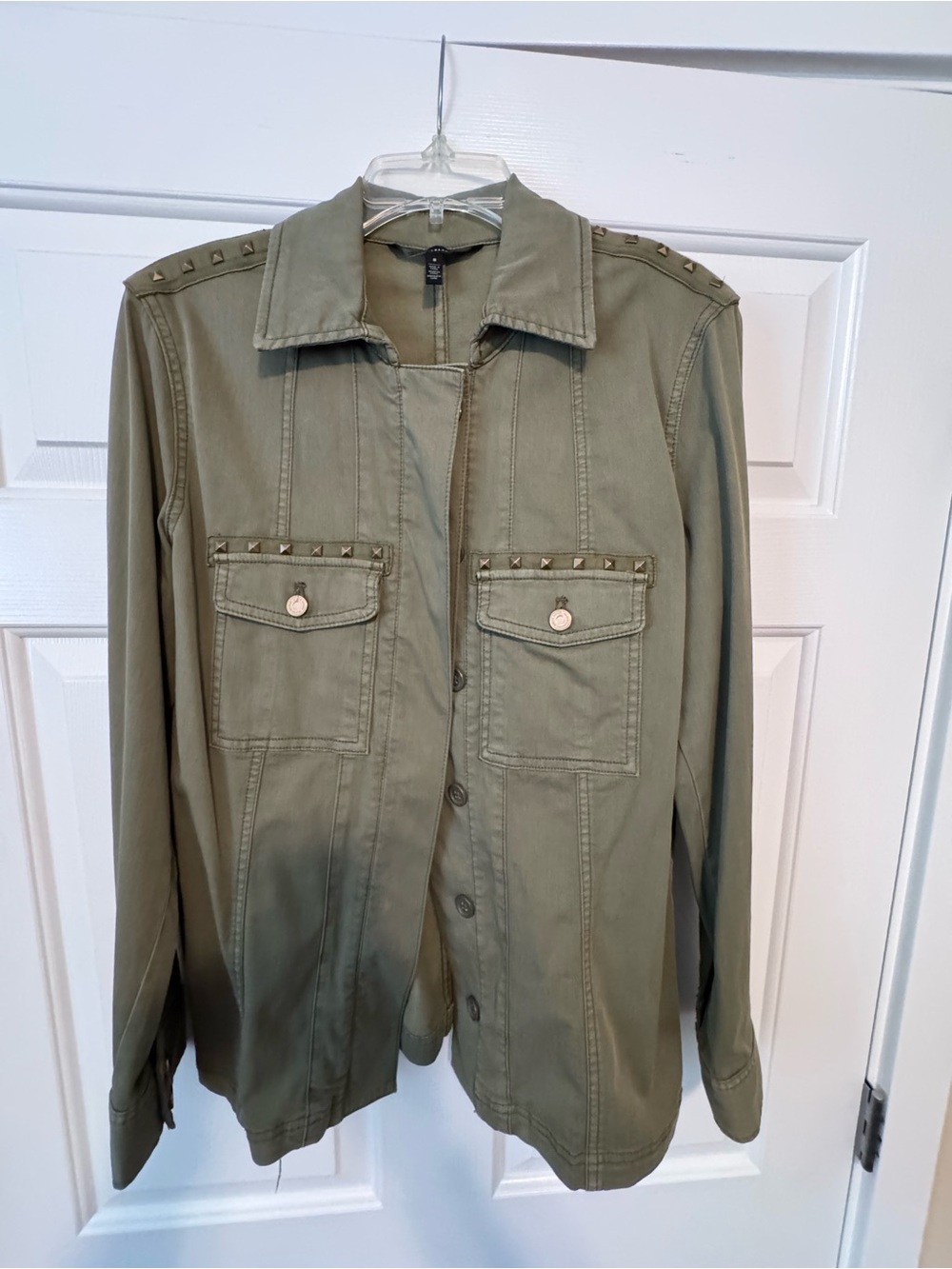 WHBM White House Black Market Olive Green Stud-Trim Utility Jacket